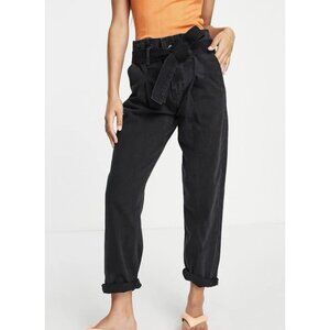 DTT SULTAN Jeans Womens 6 Black Paper Bag High Waist Dark Wash Baggy 90s Style